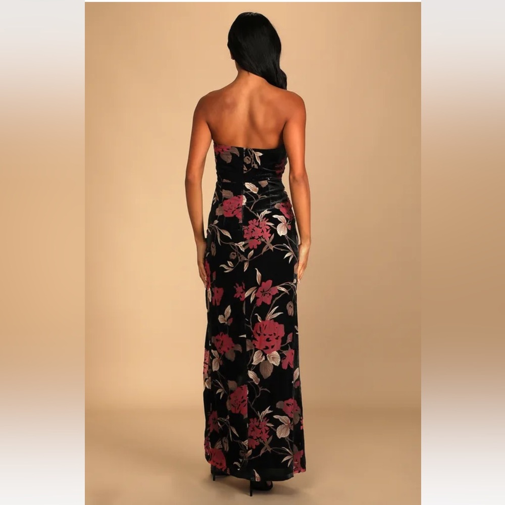 Lulu's Black Strapless Floral Evening Gown with Pink & Cream Blooms - Picture 2 of 2